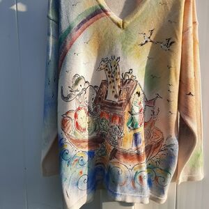 Vintage 90s Noah's Ark Painted Sweater by Marguerita | Made in USA | S / M